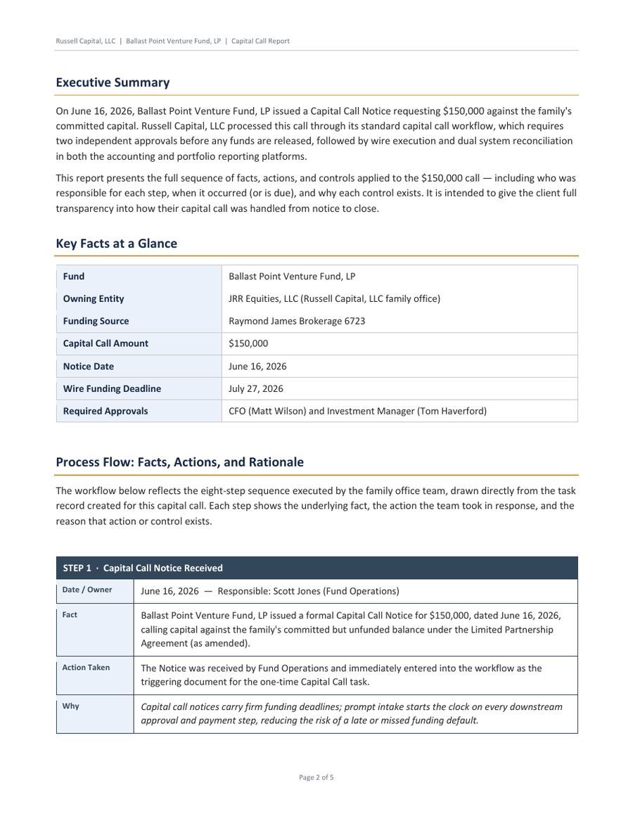 Capital call client report, page 2