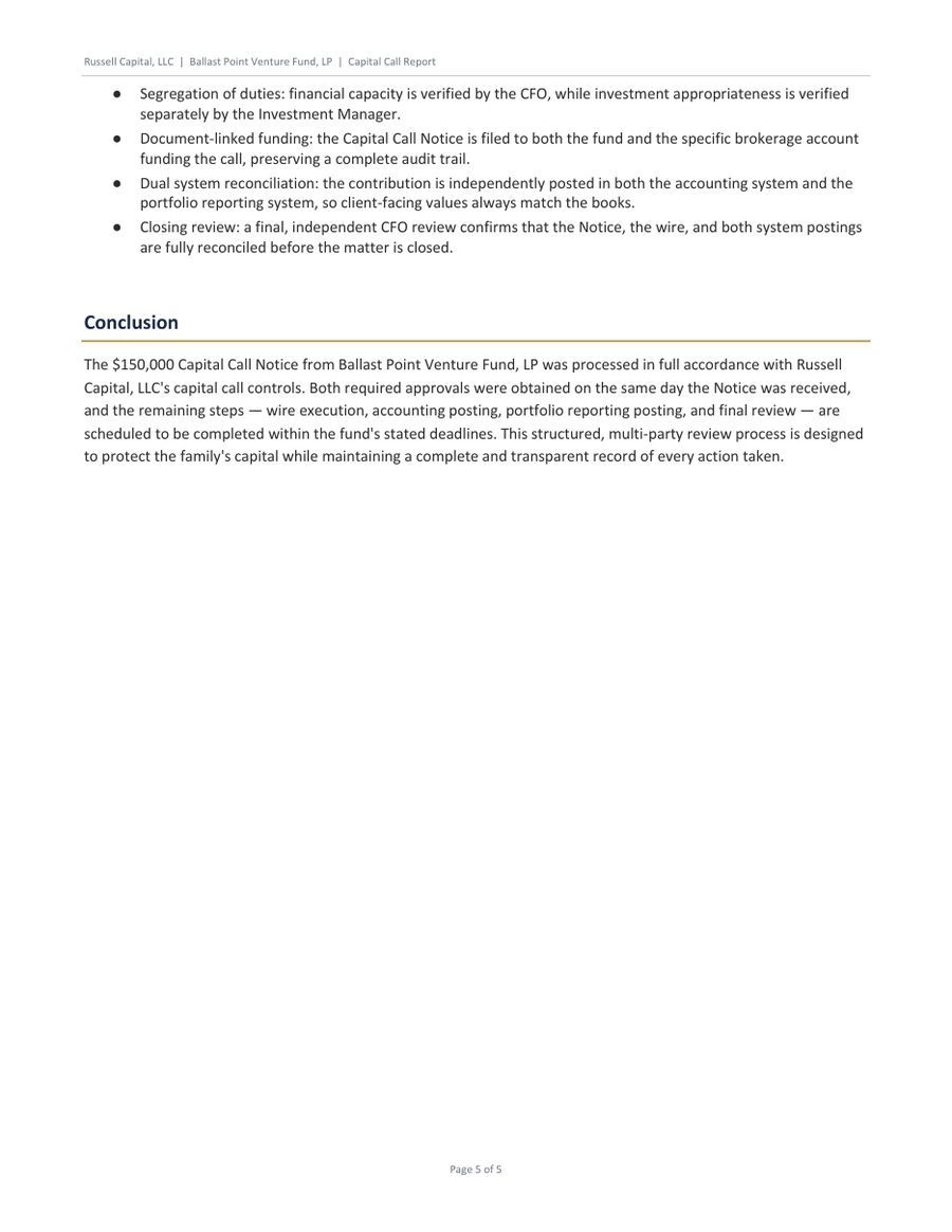 Capital call client report, page 5